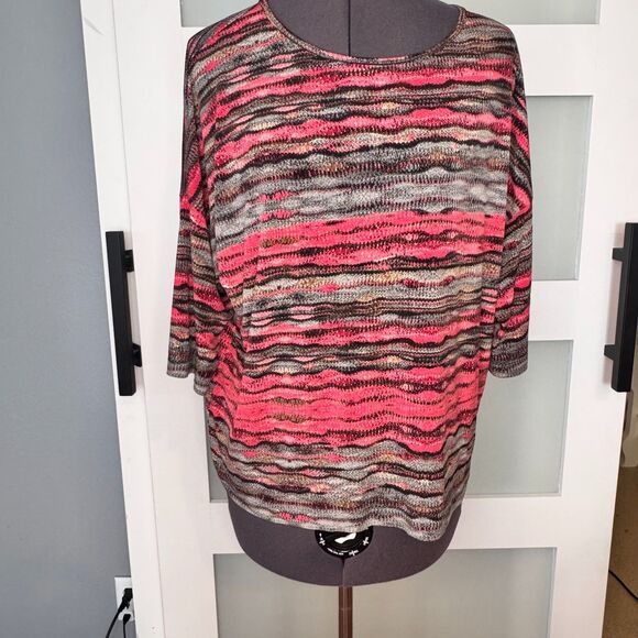 Clara Sun Woo Abstract Knit Top XS Made in USA 3/4 Sleeve Travel-Friendly - Picture 1 of 12